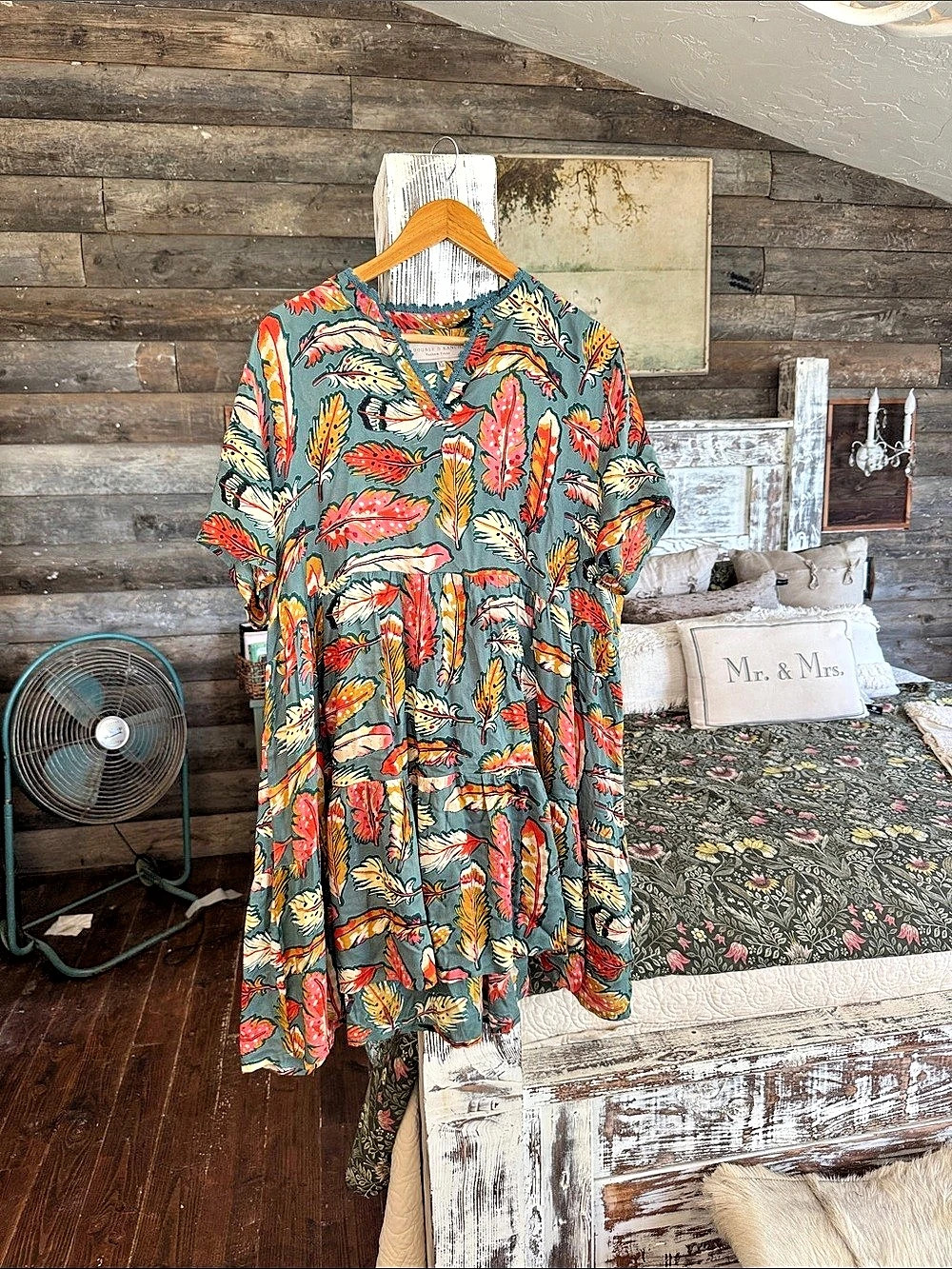 Double D Ranch Fire Weaver Mini Dress Floral Blue & Red XL